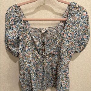 ARULA Floral Print Blouse - Blue and Pink